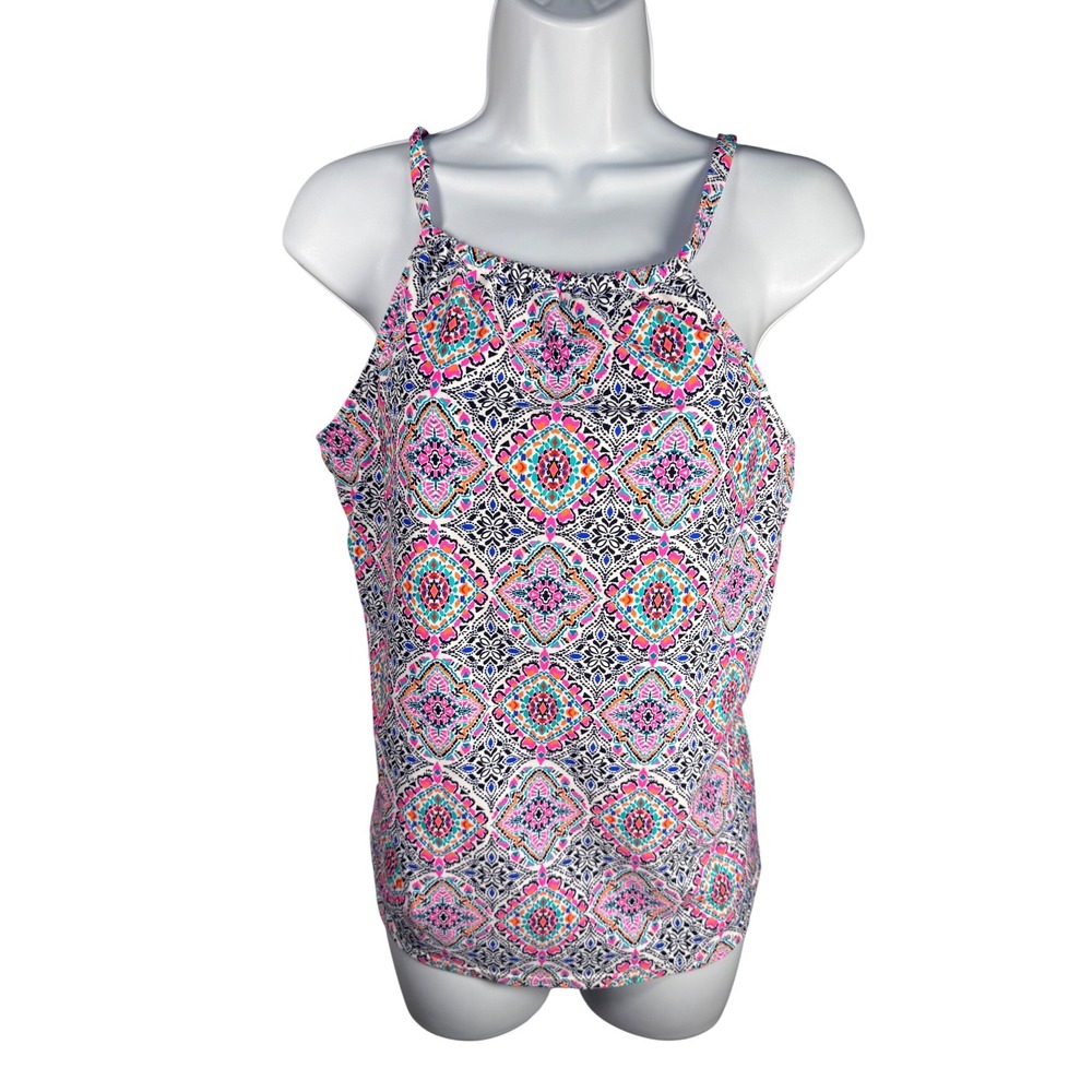 Island Escape‎ Printed Halter Tankini Top Size 10 NWT Boho Resort Swim